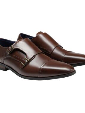 Bruno Marc Hutchingson-2 Sleek Monk Strap Loafer Shoes Mens 13 Brown Leather NWT